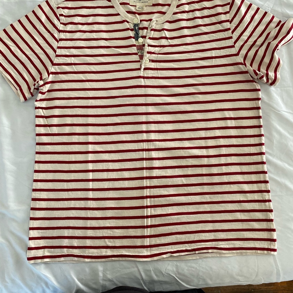 Red and White Striped Henley Shirt